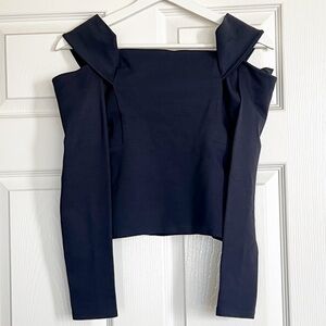 Michelle Mason Navy Cutout Shoulder Long Sleeve Top
